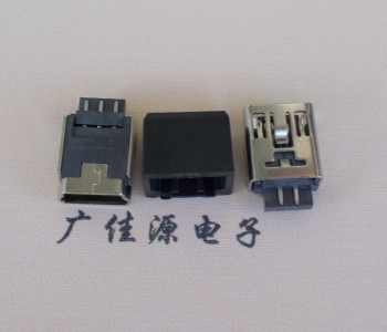 谢岗镇MINI USB 5Pin接口 带护套焊线母座 B型180度铜壳