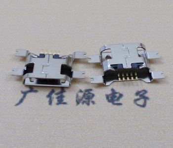 谢岗镇镀镍Micro USB 插座四脚贴 直边沉板1.6MM尺寸结构
